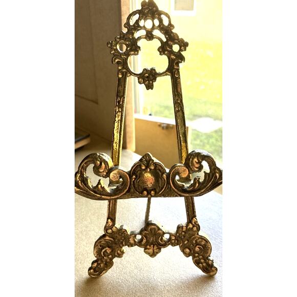 Vintage Art Display Easel Ornate Brass Metal Picture Stand 8.5” Andrea By Sadek - Picture 10 of 11